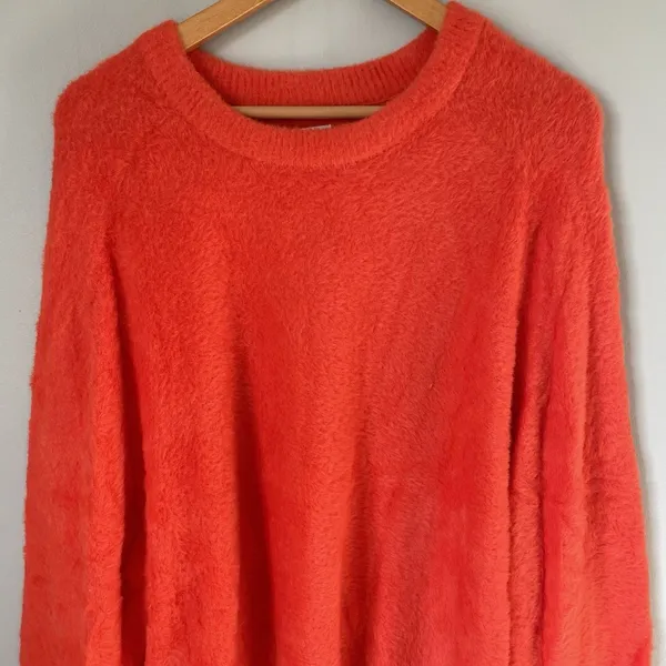 Aerie Oversized Flurry Crewneck Sweater Orange Fuzzy Cozy Women's Size Large - Image 2