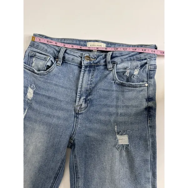 RISEN JEANS Size 29 Straight Leg High Rise Distressed Stretch Blue Denim - Image 6