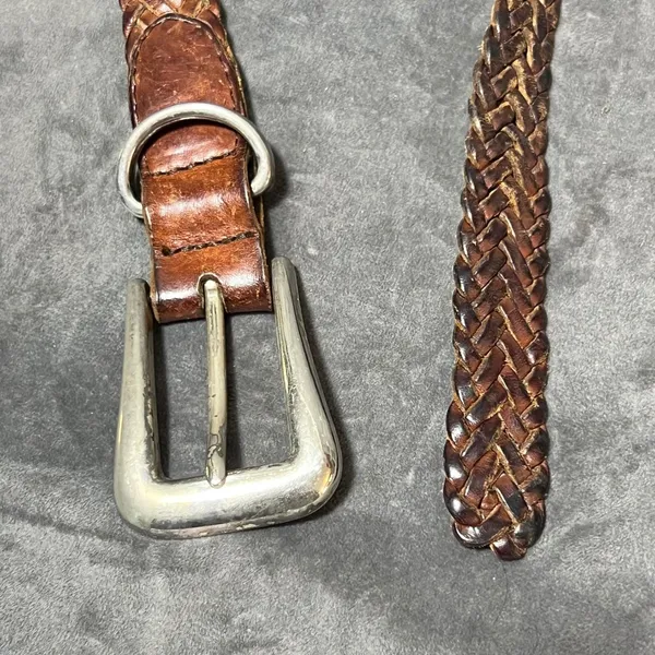 Vintage Fossil Brown Braided Leather Concho Western Belt Womens Small 90s - Image 3