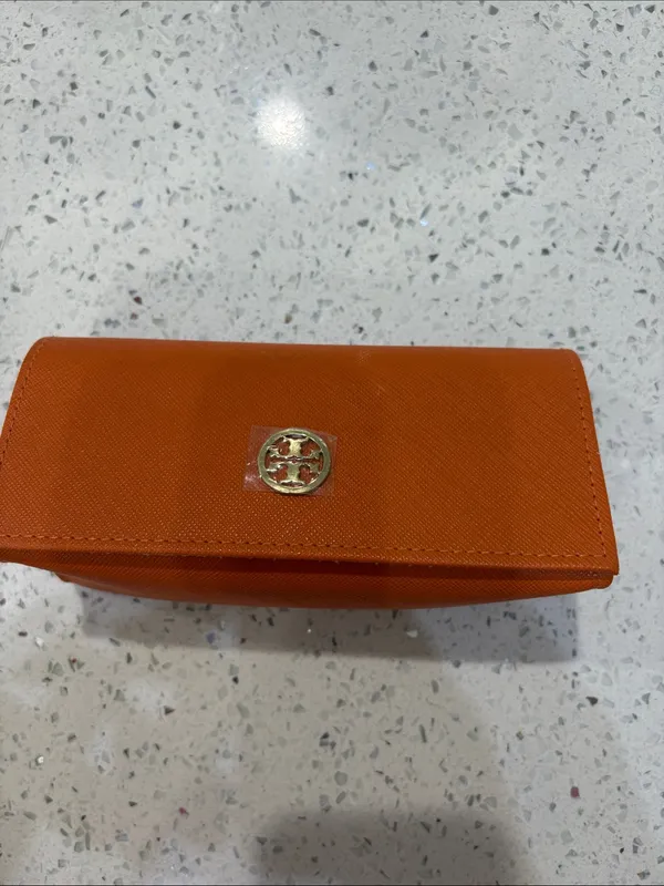 Tory Burch Orange Saffiano Leather Cosmetic Case with Gold Logo - Image 2