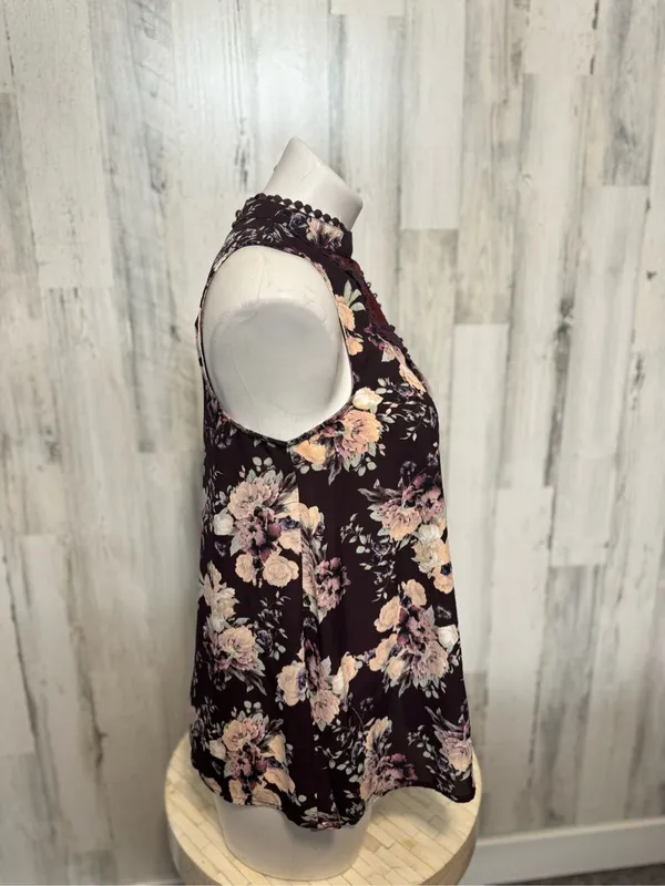 Skylar + Jade Plum Purple Floral Swiss Dot Mock Neck Sleeveless Blouse Womens Me - Image 2