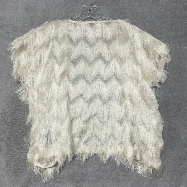 TOPSHOP Sweater Womens 4 Cream Fringe Open‎ Front Cardigan Sweater Cover Up Top - Image 7