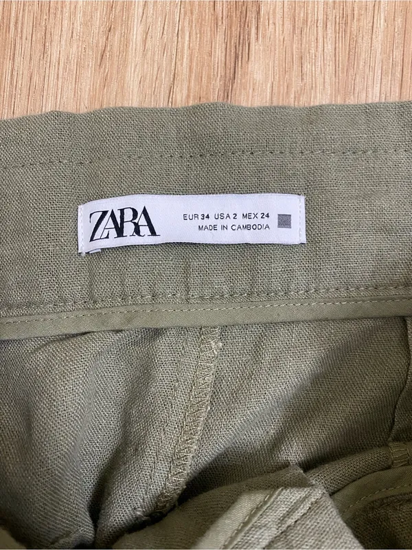 Zara Olive Green Cargo Trousers with Cuffed Ankles - Image 3