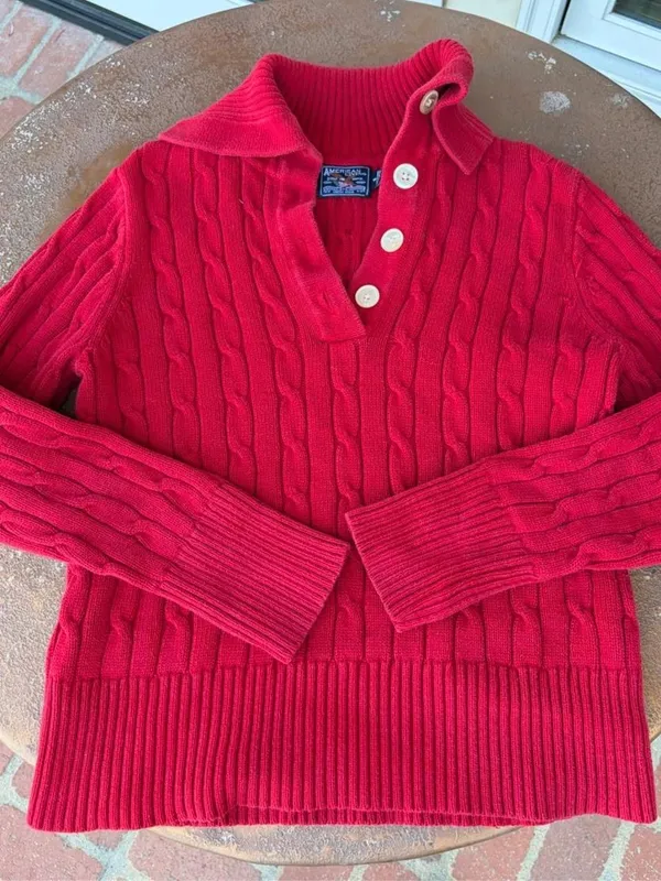 Vtg y2k Red cable knit sweater with button up collar #cableknit #preppy #90s #autumn - Image 5