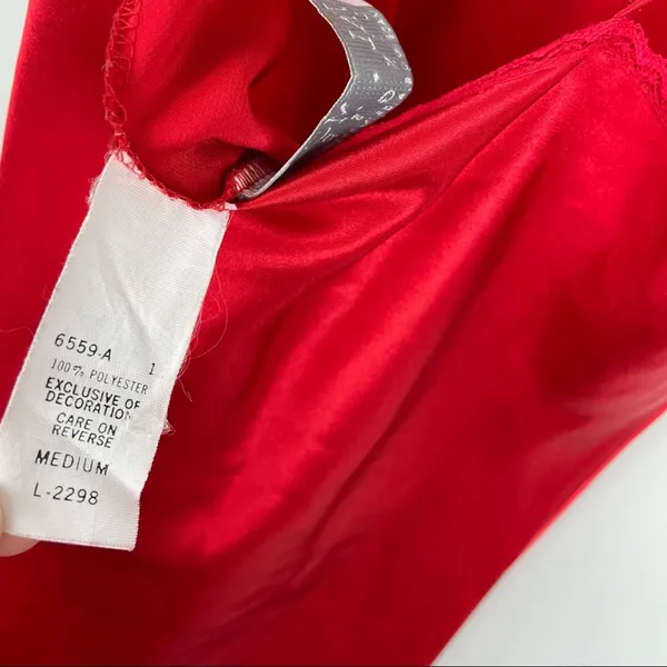 Vintage Val Mode Red Rose Lace Lingerie Slip Dress - Image 10
