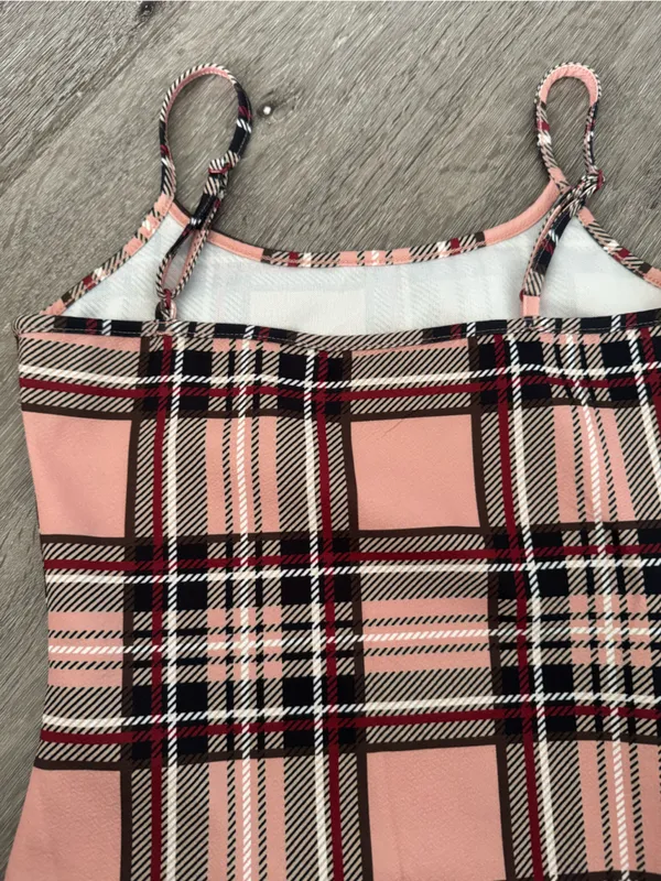 SHEIN Pink Plaid Cami Bodycon Mini Dress Size Small - Image 4