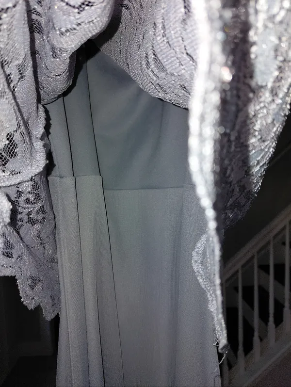 NWT Marina Silver/Grey Lace Chiffon Long Gown Size 6 | Elegant Wedding Guest - Image 8