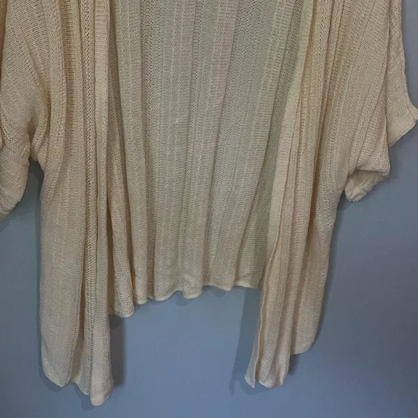 Joie Linen Blend Cream Short Sleeve Open Knit Flowy Cardigan Large Boho #800 - Image 5