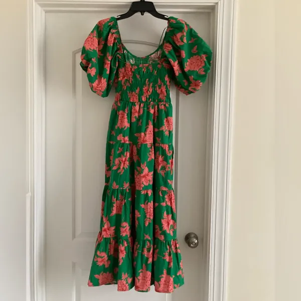 Peach and love California Dress Vibrant Green and Pink Maxi Dress - Image 3