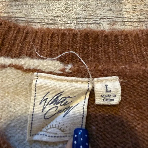White Crow Checkered Tan & Cream Crew Neck Sweater - Image 3