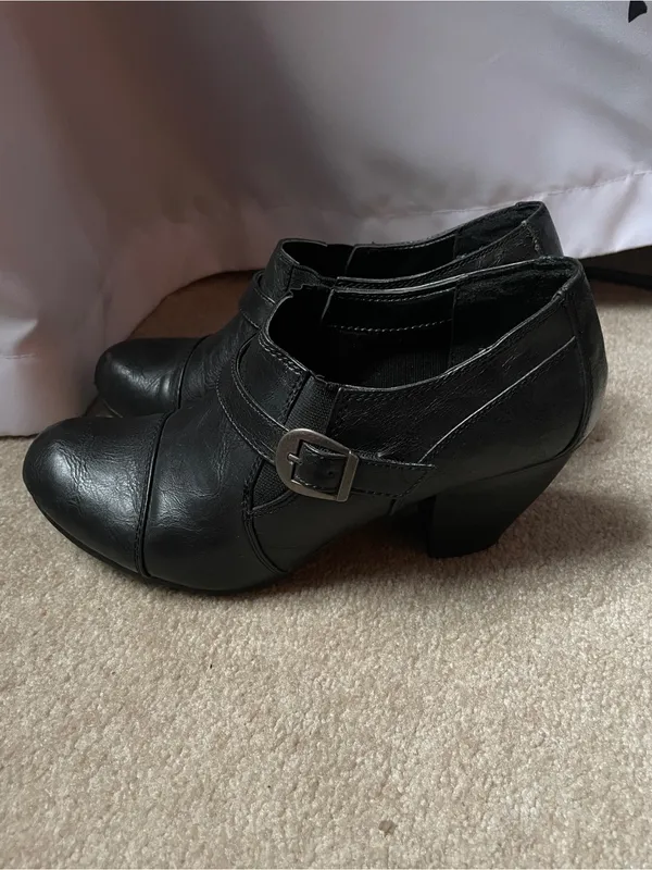 Jasmine Vintage Black Vegan Leather Slip-On Mules with Buckle Strap - Image 3
