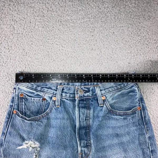 Levi's 501 Original Fit Jeans Women 28x28 Blue Distressed Button Fly Fit 28x27 - Image 12