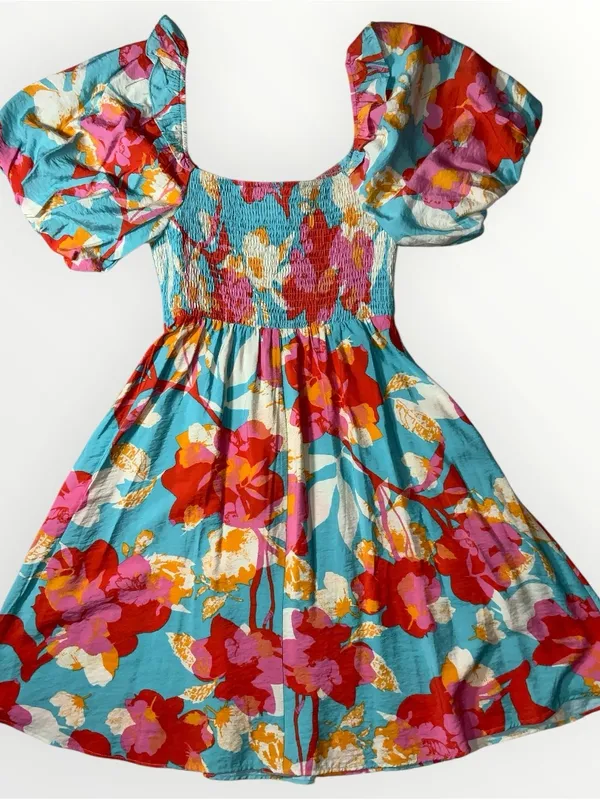 NWT Oddy Smocked Floral Off Shoulder Rayon Boutique Dress Sz Small #260 - Image 4