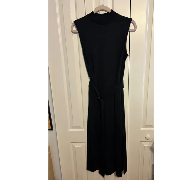 PROLOGUE Black Mock Neck Sleeveless Midi Dress Belted Size L‎ - Image 3