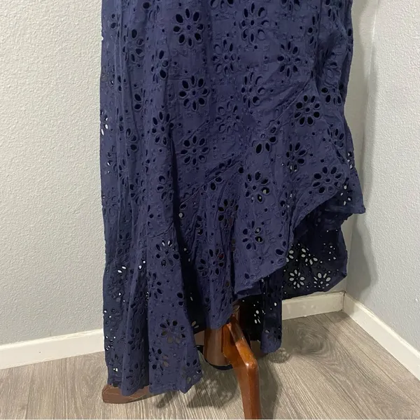 Lulus Navy Blue Holiday Sleeveless Trimmed Embroidered‎ Asymmetric Dress Sz M - Image 10