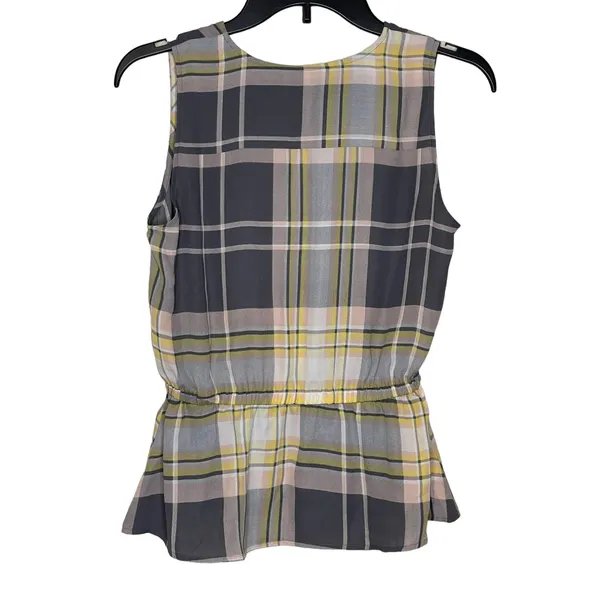 Loft Women Tank Top Semi Sheer V-Neck Plaid Peplum‎ Surplice Wrap Multicolor XS - Image 10