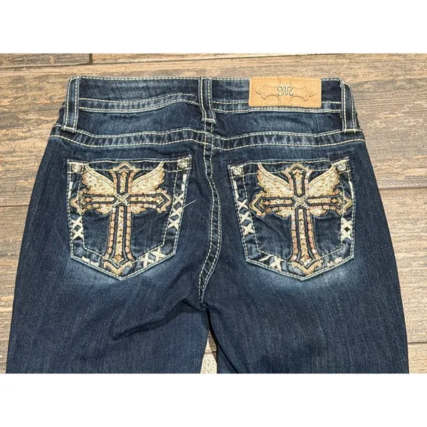 Miss Me Mid-Rise Bootcut Jeans Dark Wash Embellished Cross Wings Y2K BKE 25x28 - Image 10