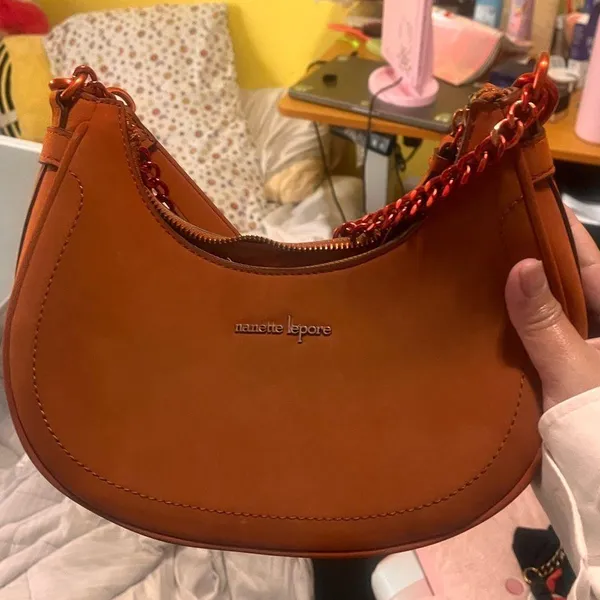 Nanette Lepore rust dusty orange baguette shoulder crescent bag custom dyed - Image 4