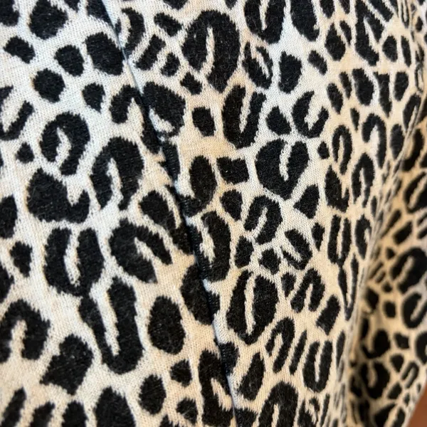 Cato Jacket Small Black White Leopard Print Button‎ Tie Waist Long Sleeve Knit - Image 3