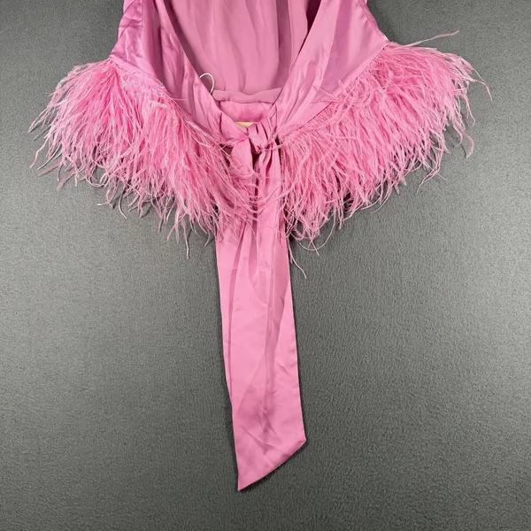 Ramy Brook Faux Feather Trim Halter Top Womens L Pink Fiyero Party Blouse NWT - Image 10