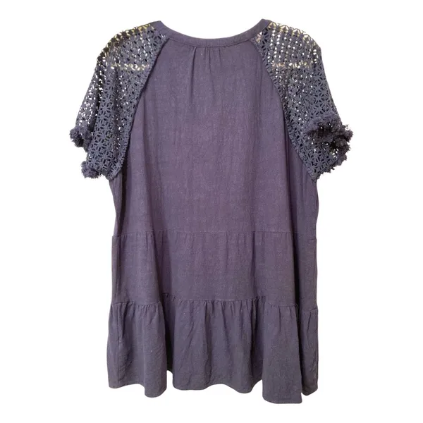 Umgee+ Plus Linen Cotton Blend Crochet Sleeve Navy Blue Tunic Top Size 1XL EUC - Image 3