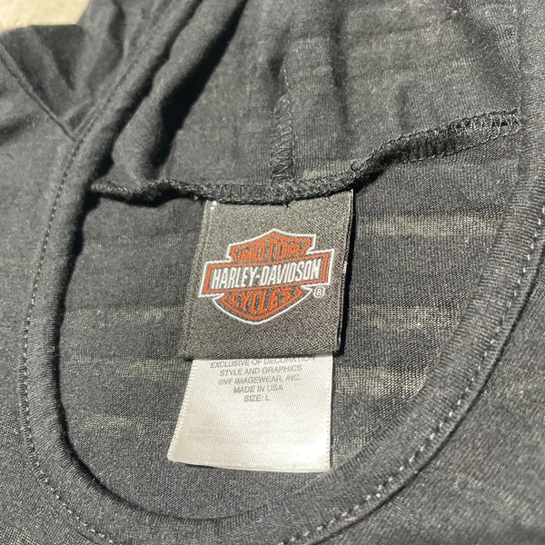 Harley Davidson Black Long Sleeve Top w/ Hoodie Pelham AL SZ L Motorcycle - Image 5