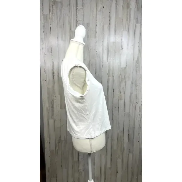By‎ Anthropologie Women's Small White Keyhole Back Structured Sleeveless Top - Image 3