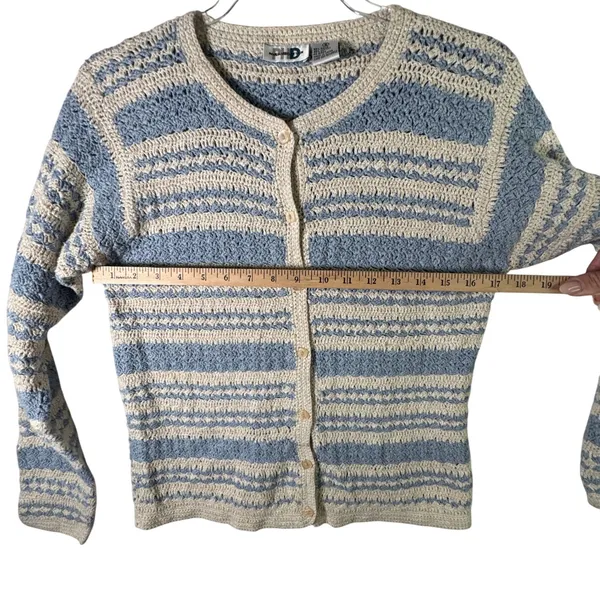Paul Harris Design Ramie Cotton‎ Crochet Cardigan Womens Small Blue Cottagecore - Image 5