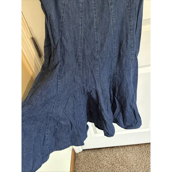Vtg Ralph Lauren Jeans Company Midi Dress Sz 16 Blue Denim Trumpet Gored Western - Image 3