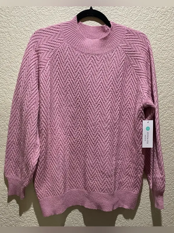Pink Clover NWT Soft Chevron Knit Mock Neck Sweater - Pink Size L - Image 2