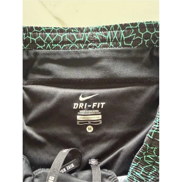 Nike Dri-FIT Running Shorts Womens Medium‎ Black Neon Green Geometric Print Gym - Image 4