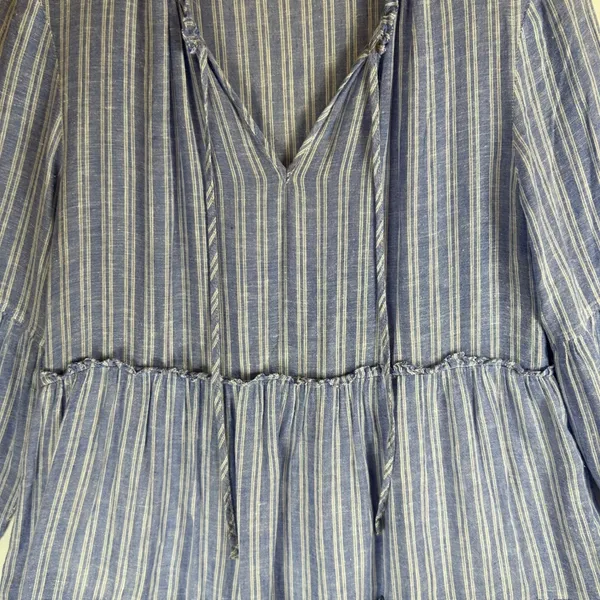 Rails Everly Ludlow Stripe Tiered Linen‎ Blend Mini Dress Blue White Small - Image 11