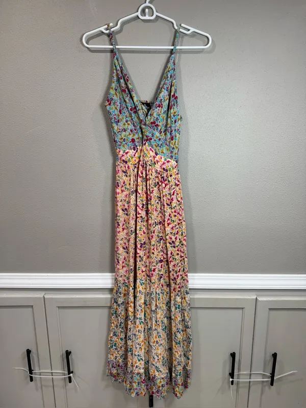 Angie Boho Floral Spaghetti-Strap Maxi Dress in Pastel Multi - Image 3