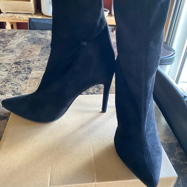 Black Suade Heel Boots woman size US 8.5/EUR 39 - Image 2