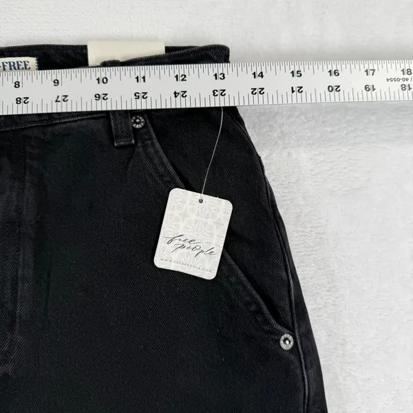 Free People We The Free Black Denim Midi Skirt Front Slit High Rise‎ Size 24 NEW - Image 5