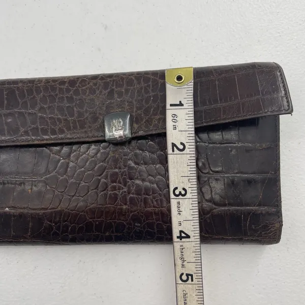 Vtg Lauren Ralph Lauren Wallet Croc Embossed Brown‎ Leather Checkbook Pocketbook - Image 15