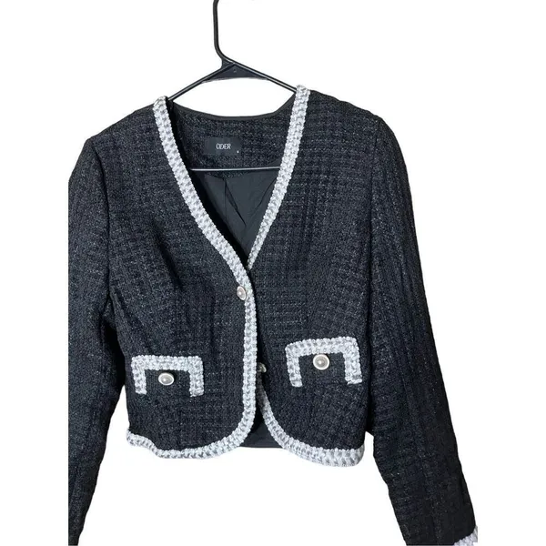 Cider V Neck Tweed Contrasting Button Up‎ Blazer Size Small - Image 2