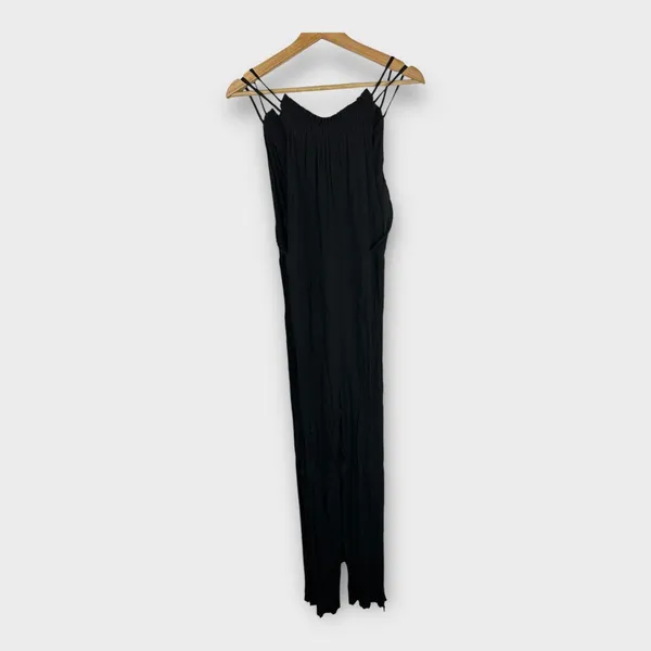 Zara Womens size Medium Crinkle Crepe Jumpsuit Beads Boho Beachy Feminine Black - Image 4