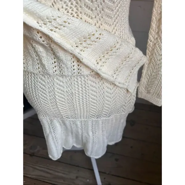 NWT Cynthia Rowley Pointelle Knit Peplum Sweater Dress Cream Size M - Image 12