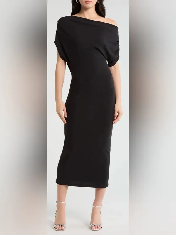 NEW Reformation Iris One-Shoulder Black Knitted midi Dress sz XS - Image 4