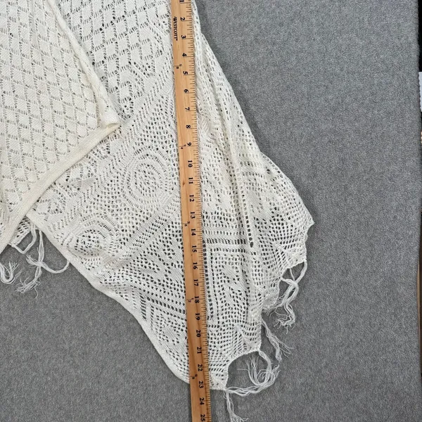 Energe World Wear Crochet Cardigan Duster White Women's Medium Tassel Trim Boho - Image 5