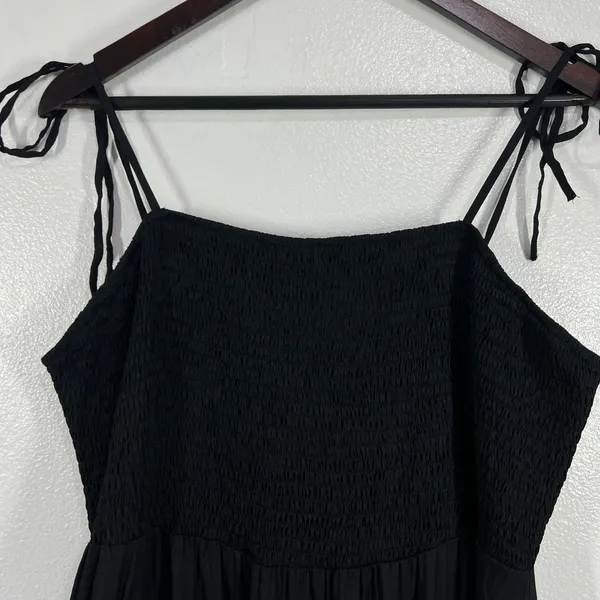 KOJOOIN Maxi Dress Smocked Sundress Tie Strap Tiered Casual Black 2XL Flowy‎ - Image 5