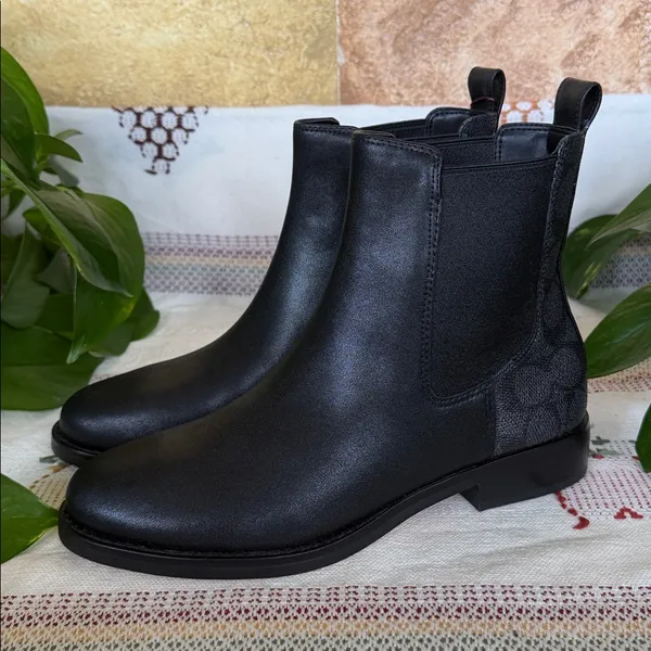 NEW Coach Women’s Meredith Signature Canvas Chelsea Ankle Black Boots, Size 6B - Image 2