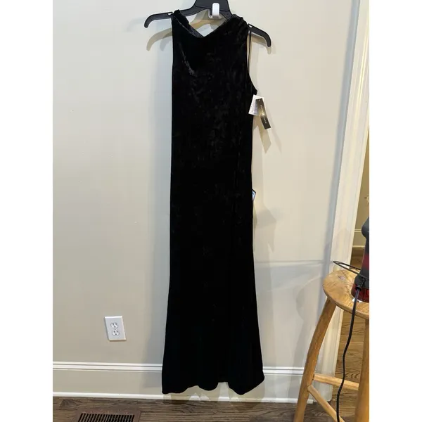 Betsy‎ & Adam Women's Black Velvet Halter Cowlneck Sleeveless Gown Dress Size 8 - Image 3
