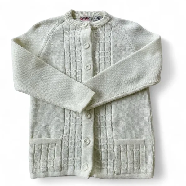 Kimlon Vintage 70s Cream Knit Textured Cardigan‎ Sweater Cottagecore Coquette - Image 5