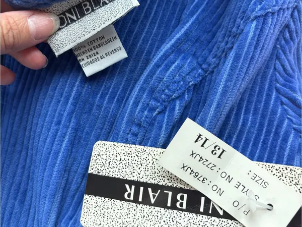 Vintage 80s Deadstock Blue Corduroy Short Sleeve Zip-Front Dress - Image 7