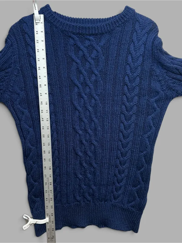 WoolOvers Women’s Small Navy Blue 100% Wool Cable Knit Sweater - Image 7