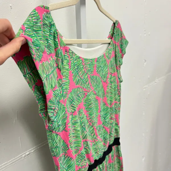 Lilly Pulitzer Pink‎ Green Palm Leaf Print Tunic Top Small Tropical Boat Neck - Image 6