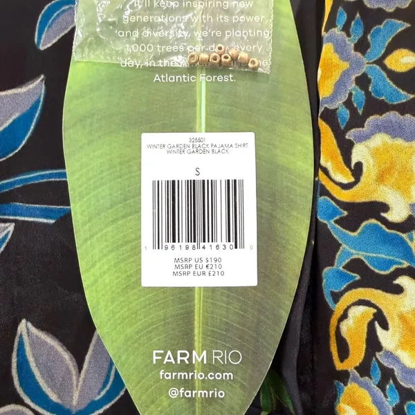 NWT Farm Rio Winter Garden Black Pajama Shirt Button Front Top Floral Size S - Image 2