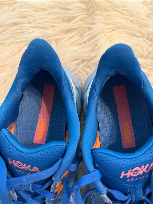 Hoka Blue Running Shoes with Pink Logo and Orange Accents in fair/ good condi - Image 4